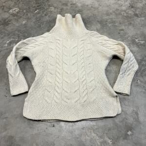 Shannon Woolen Mills Sweater Women Small White Beige Ireland Thick Turtleneck